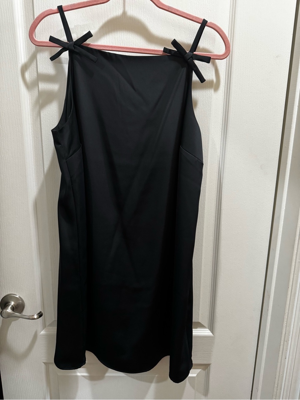 Black Mini Slip Dress with Bow-Tie Shoulder Straps